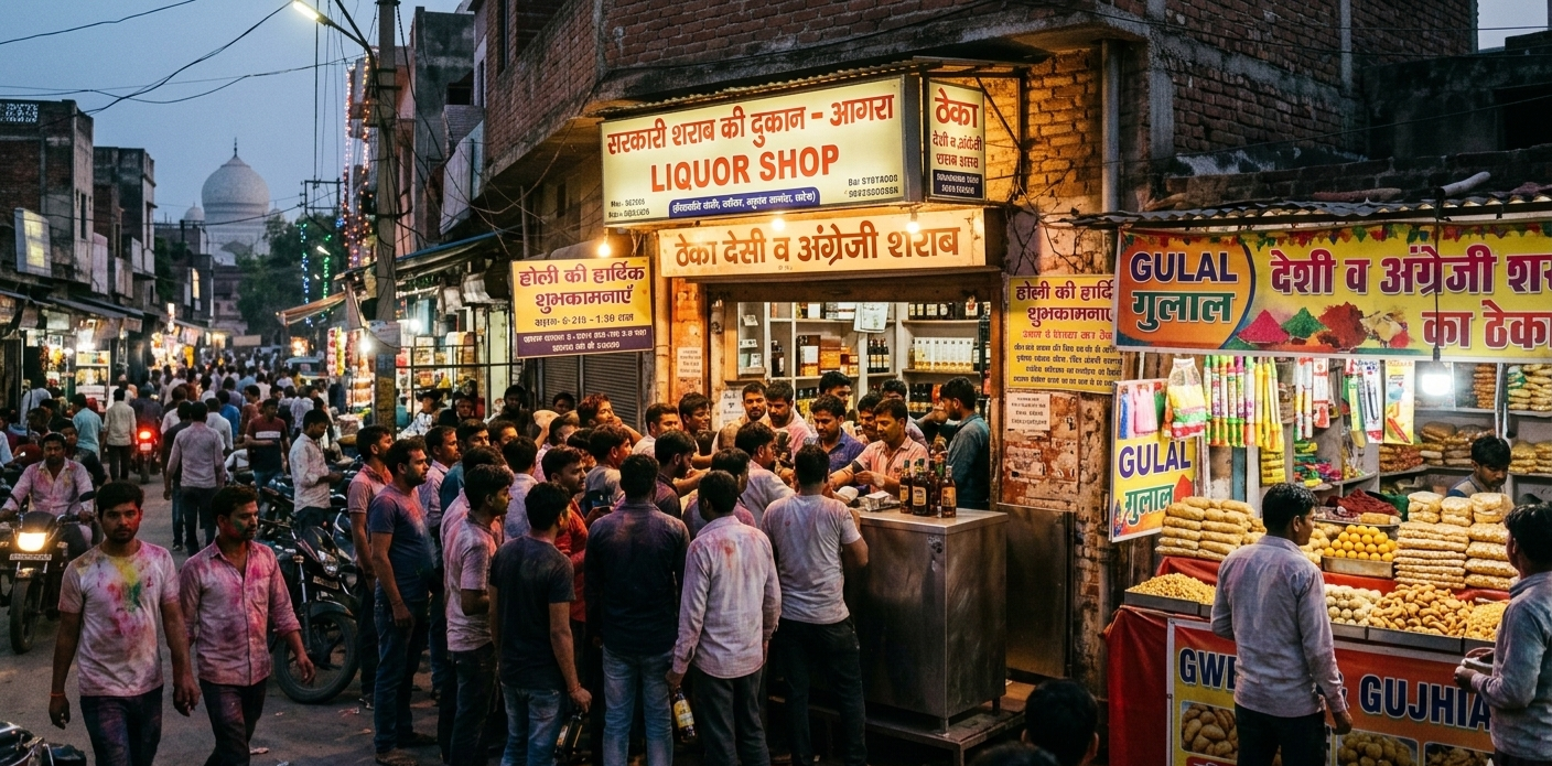 आगरा में होली का ‘नशा’: मिठाई और रंगों को पछाड़कर शराब ने बनाया रिकॉर्ड, 40 करोड़ की हुई बिक्री