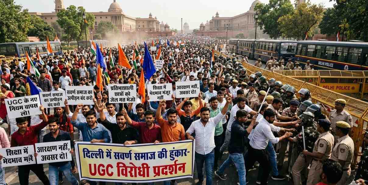 UGC के नए नियमों पर मचा घमासान: दिल्ली की सड़कों पर उतरा सवर्ण समाज, रामलीला मैदान से जंतर-मंतर तक गूंजी हुंकार