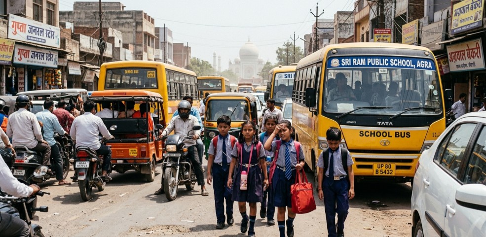 आगरा में आसमान से बरस रही ‘आग’: 41.7 डिग्री पारे के साथ लू के थपेड़ों ने किया बेहाल, जाम में फंस रहे मासूम