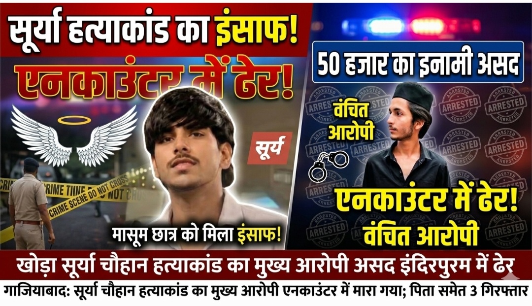 ​Ghaziabad: सूर्या हत्याकांड का मुख्य आरोपी असद पुलिस मुठभेड़ में ढेर, पिता समेत 3 गिरफ्तार; इलाके में तनाव का माहौल